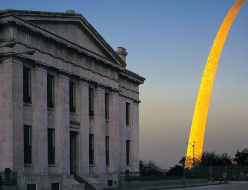 The Old Courthouse and the Arch, Sunset