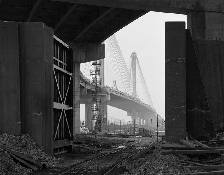 Construction of the Clark Bridge, Dawn, Fog, Alton, Illinois, 1993