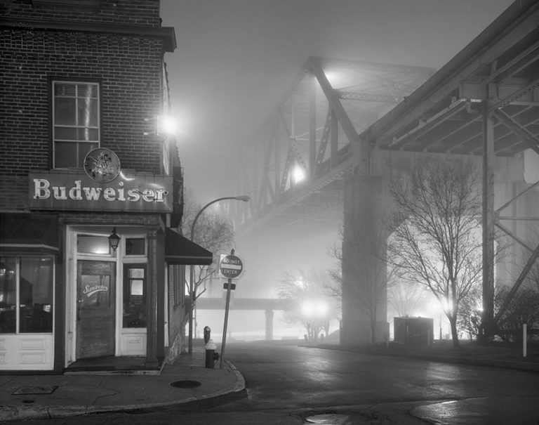 Martin Luther King Bridge, Fog, Night, Laclede’s Landing, 2019