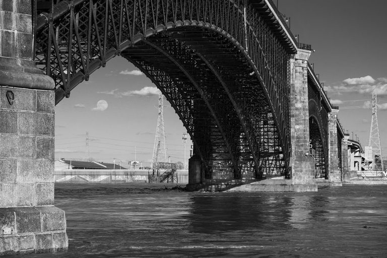 Moonrise, Eads Bridge, Mississippi River Near Flood Stage, 2019