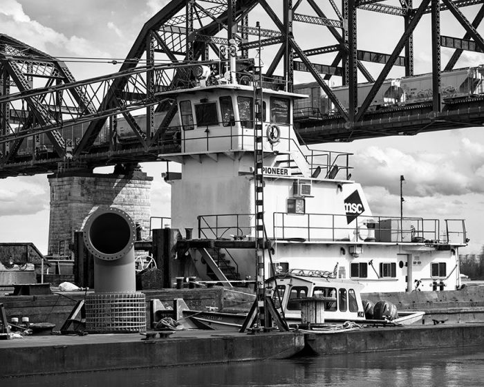 Tow Boat, Barges, MacArthur Bridge, Chouteau’s Landing, 2019