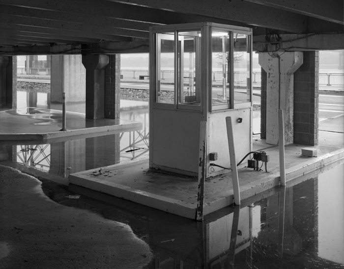 Riverfront Garage, Reflection of the MLK Bridge, Laclede’s Landing, Flood of 2019