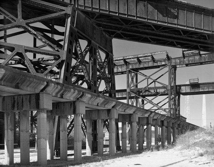 Railroad Line, MacArthur Bridge, and the Arch, Winter, Chouteau’s Landing, 2019