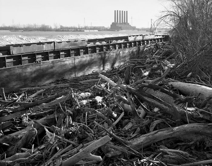 Barges and Log Jam, Port of St. Louis, Flood of 2016