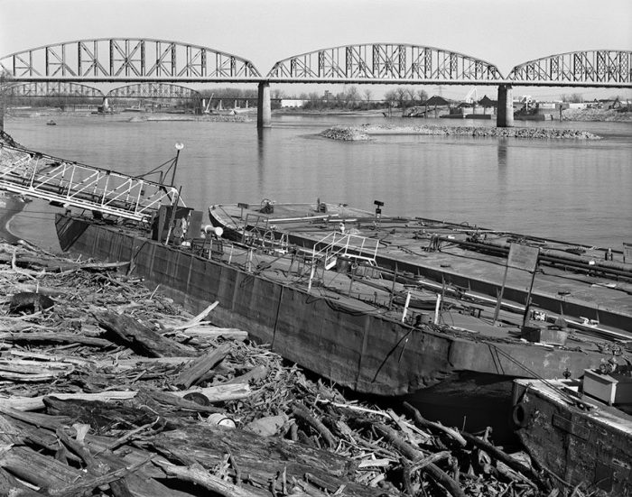 Barges, McKinley and Merchant's Bridges, Port of St. Louis, 2020