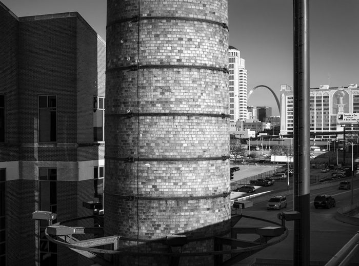 Smokestack, Union Station, from Interstate 64, 2021