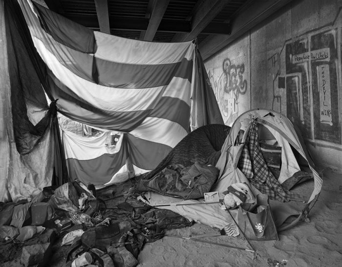 Homeless Shelter, American Flag, St. Louis Waterfront, 2022