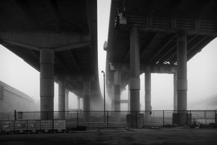 Approaches to the Poplar Street Bridge, Fog, Winter, 2022