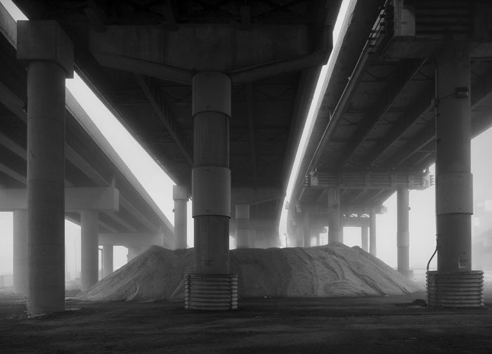 Approaches to the Poplar Street Bridge, Salt, Fog, Winter, 2022