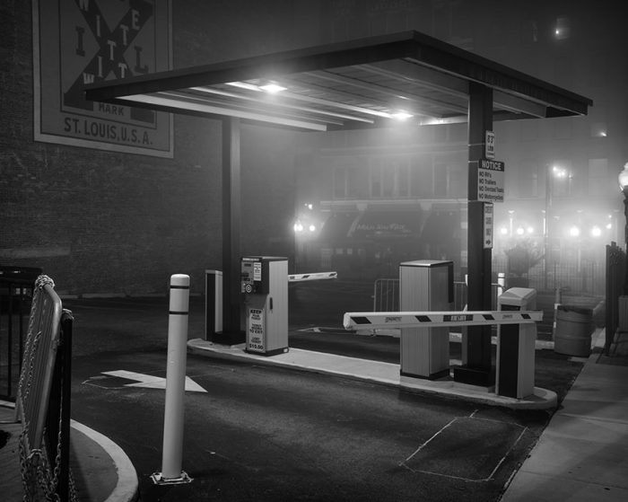 Parking Gates, Fog, Night, Laclede's Landing, 2022