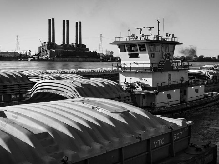 Tow Boat, Barges, Sauget Power Plant, Chouteau's Landing, 2023