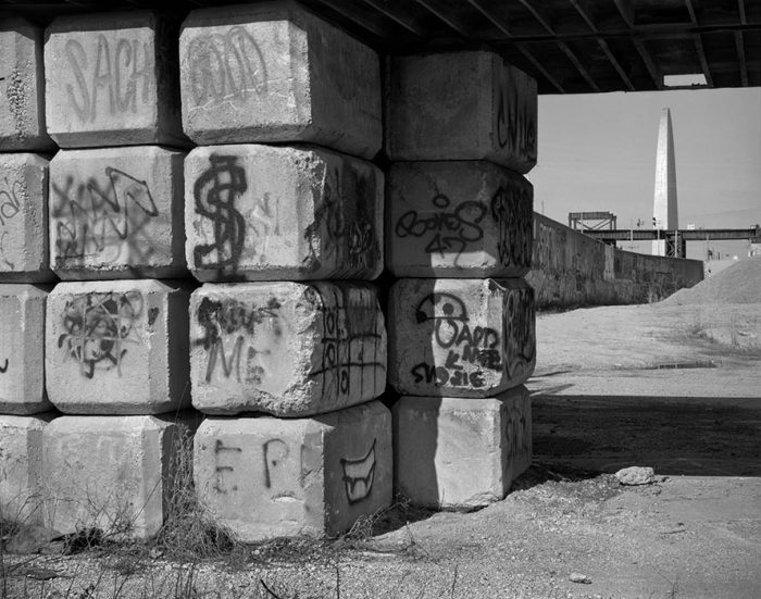 Abandoned Cement Plant, Flood Wall, and the Arch, Chouteau's Landing, 2023
