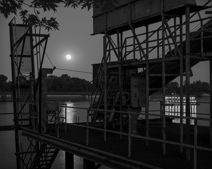 Moonrise, Barge Pier, Riverboat, Chouteau's Landing, 2023