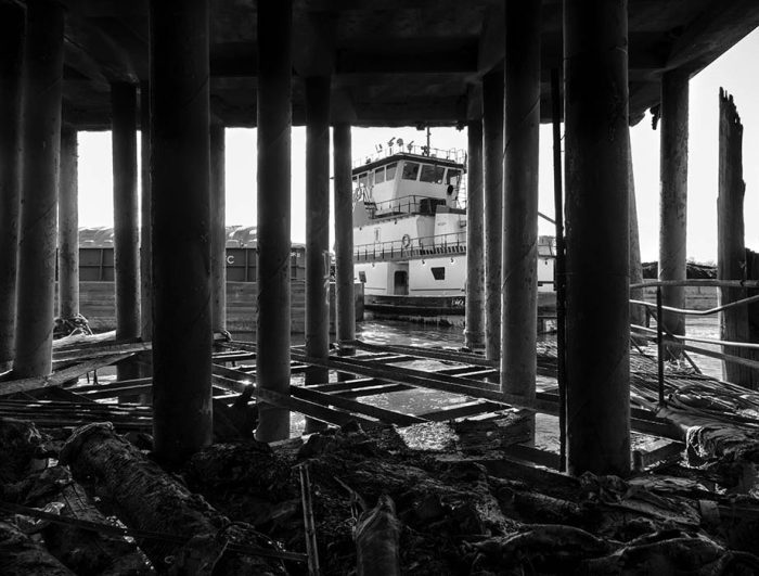 Tow Boat, Barge, and Pier, Chouteau's Landing, 2023