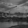 Moonrise, Barges, Poplar Street Bridge, Chouteau's Landing, 2021