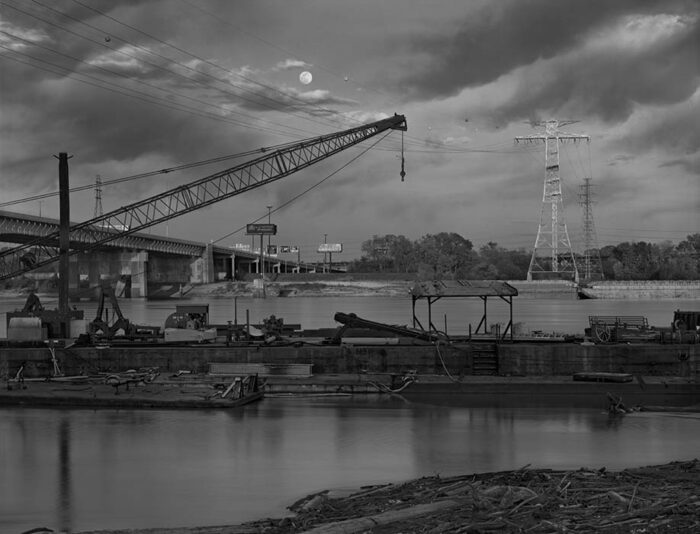 Moonrise, Barges, Poplar Street Bridge, Chouteau's Landing, 2021