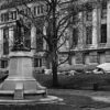 Statue of Pierre Laclede, Justice Center, Homeless Encampment, 2024
