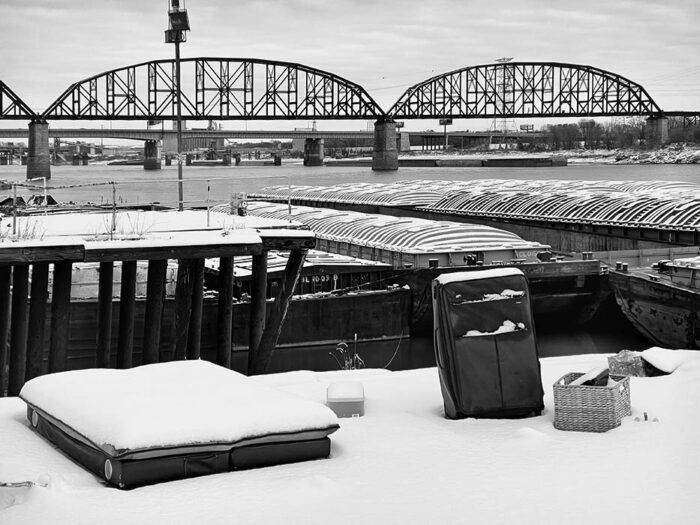 Air Mattress, Suitcase, Homeless Site, Winter, Chouteau's Landing, 2025