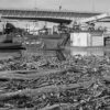 Flood Debris, Barges, Poplar Street Bridge, Flood of 2016