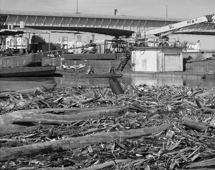 Flood Debris, Barges, Poplar Street Bridge, Flood of 2016